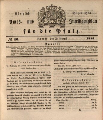 Königlich bayerisches Amts- und Intelligenzblatt für die Pfalz Dienstag 29. August 1843