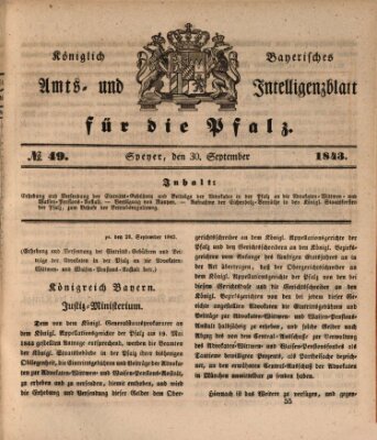 Königlich bayerisches Amts- und Intelligenzblatt für die Pfalz Samstag 30. September 1843