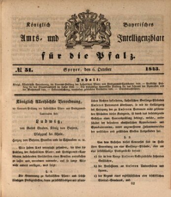 Königlich bayerisches Amts- und Intelligenzblatt für die Pfalz Freitag 6. Oktober 1843