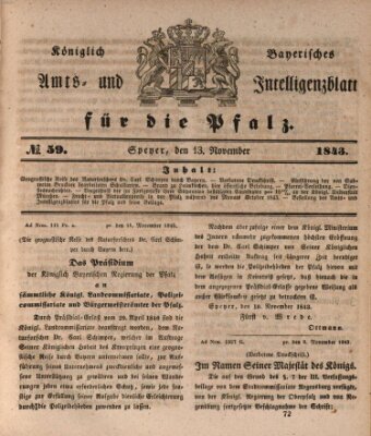 Königlich bayerisches Amts- und Intelligenzblatt für die Pfalz Montag 13. November 1843