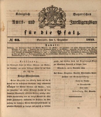 Königlich bayerisches Amts- und Intelligenzblatt für die Pfalz Freitag 1. Dezember 1843