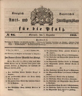 Königlich bayerisches Amts- und Intelligenzblatt für die Pfalz Donnerstag 7. Dezember 1843