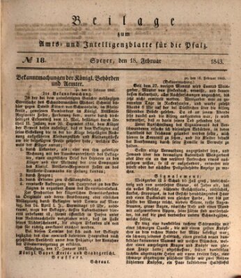 Königlich bayerisches Amts- und Intelligenzblatt für die Pfalz Samstag 18. Februar 1843