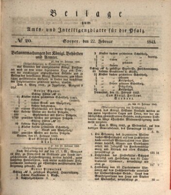 Königlich bayerisches Amts- und Intelligenzblatt für die Pfalz Mittwoch 22. Februar 1843