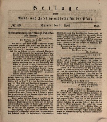 Königlich bayerisches Amts- und Intelligenzblatt für die Pfalz Dienstag 11. April 1843