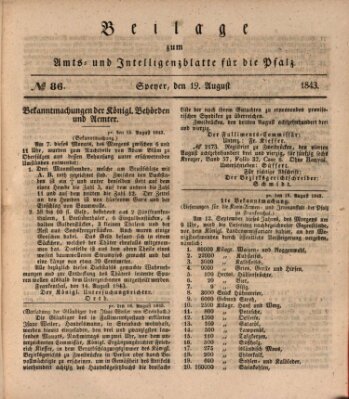 Königlich bayerisches Amts- und Intelligenzblatt für die Pfalz Samstag 19. August 1843