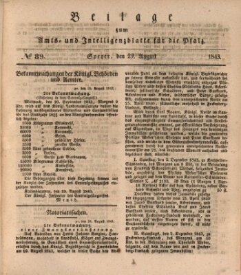 Königlich bayerisches Amts- und Intelligenzblatt für die Pfalz Dienstag 29. August 1843