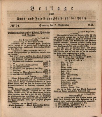 Königlich bayerisches Amts- und Intelligenzblatt für die Pfalz Samstag 2. September 1843