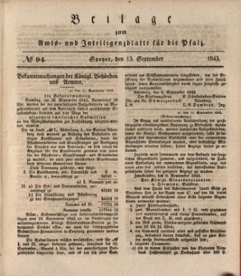 Königlich bayerisches Amts- und Intelligenzblatt für die Pfalz Mittwoch 13. September 1843