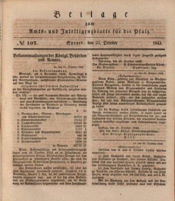 Königlich bayerisches Amts- und Intelligenzblatt für die Pfalz Mittwoch 25. Oktober 1843