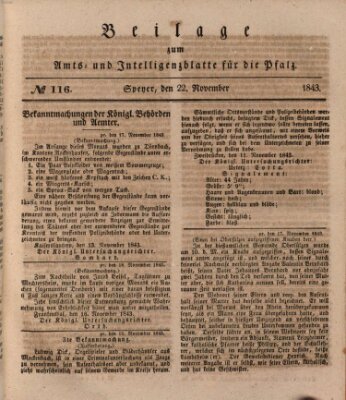 Königlich bayerisches Amts- und Intelligenzblatt für die Pfalz Mittwoch 22. November 1843