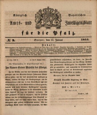 Königlich bayerisches Amts- und Intelligenzblatt für die Pfalz Mittwoch 10. Januar 1844