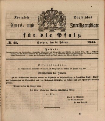 Königlich bayerisches Amts- und Intelligenzblatt für die Pfalz Freitag 16. Februar 1844