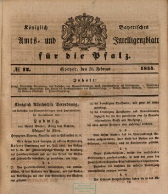 Königlich bayerisches Amts- und Intelligenzblatt für die Pfalz Dienstag 20. Februar 1844