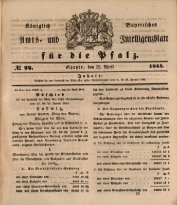 Königlich bayerisches Amts- und Intelligenzblatt für die Pfalz Montag 22. April 1844