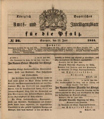 Königlich bayerisches Amts- und Intelligenzblatt für die Pfalz Samstag 29. Juni 1844