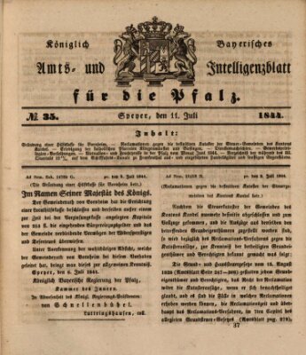 Königlich bayerisches Amts- und Intelligenzblatt für die Pfalz Donnerstag 11. Juli 1844