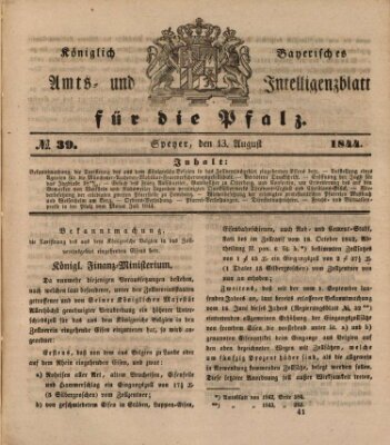 Königlich bayerisches Amts- und Intelligenzblatt für die Pfalz Dienstag 13. August 1844