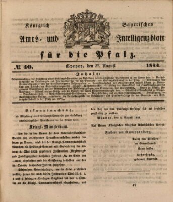 Königlich bayerisches Amts- und Intelligenzblatt für die Pfalz Donnerstag 22. August 1844