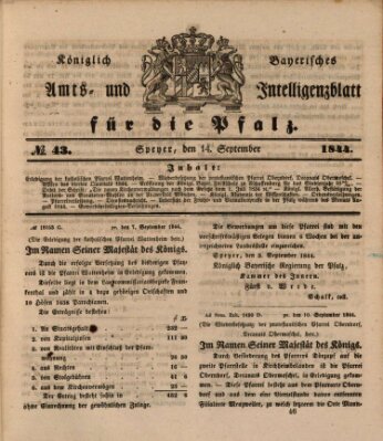 Königlich bayerisches Amts- und Intelligenzblatt für die Pfalz Samstag 14. September 1844