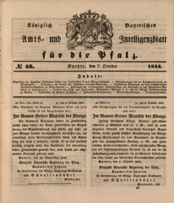 Königlich bayerisches Amts- und Intelligenzblatt für die Pfalz Montag 7. Oktober 1844