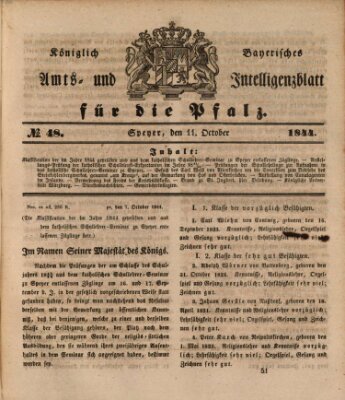 Königlich bayerisches Amts- und Intelligenzblatt für die Pfalz Freitag 11. Oktober 1844