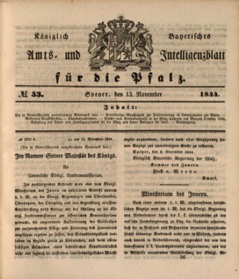 Königlich bayerisches Amts- und Intelligenzblatt für die Pfalz Mittwoch 13. November 1844