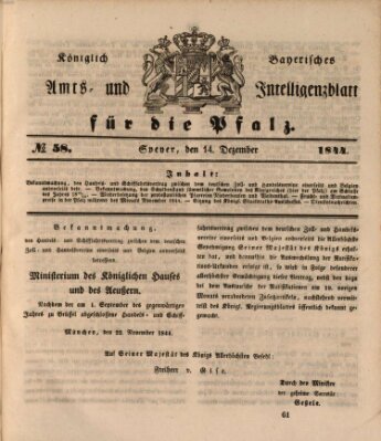 Königlich bayerisches Amts- und Intelligenzblatt für die Pfalz Samstag 14. Dezember 1844