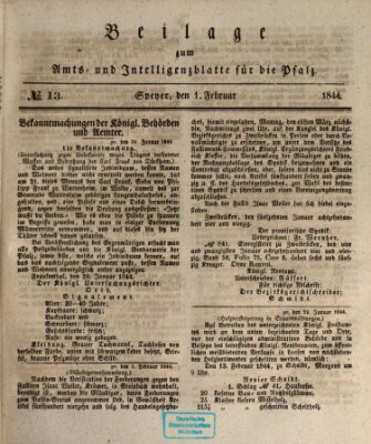 Königlich bayerisches Amts- und Intelligenzblatt für die Pfalz Donnerstag 1. Februar 1844