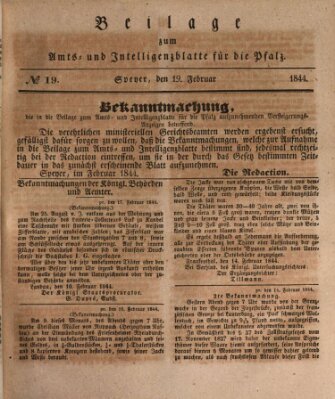 Königlich bayerisches Amts- und Intelligenzblatt für die Pfalz Montag 19. Februar 1844