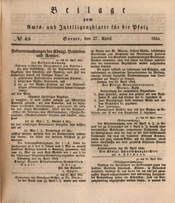 Königlich bayerisches Amts- und Intelligenzblatt für die Pfalz Samstag 27. April 1844