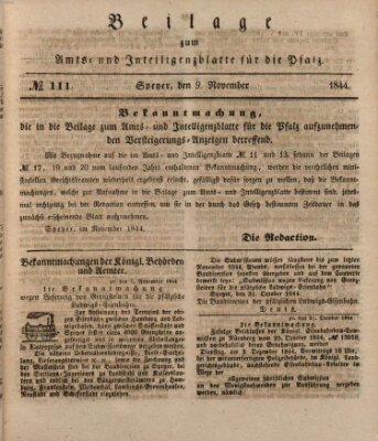 Königlich bayerisches Amts- und Intelligenzblatt für die Pfalz Samstag 9. November 1844