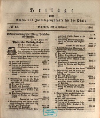 Königlich bayerisches Amts- und Intelligenzblatt für die Pfalz Montag 3. Februar 1845