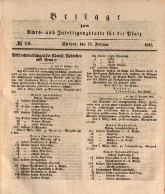 Königlich bayerisches Amts- und Intelligenzblatt für die Pfalz Mittwoch 19. Februar 1845