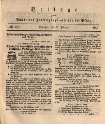 Königlich bayerisches Amts- und Intelligenzblatt für die Pfalz Donnerstag 27. Februar 1845