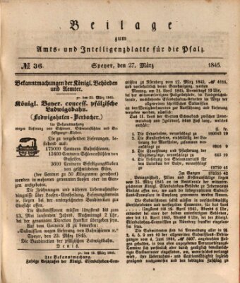 Königlich bayerisches Amts- und Intelligenzblatt für die Pfalz Donnerstag 27. März 1845