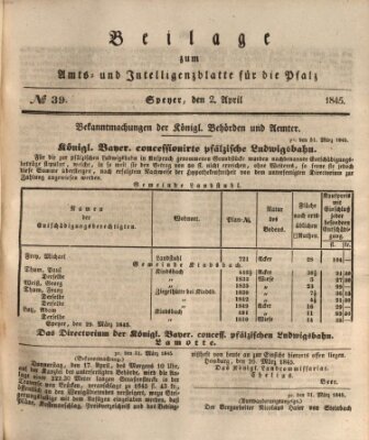 Königlich bayerisches Amts- und Intelligenzblatt für die Pfalz Mittwoch 2. April 1845