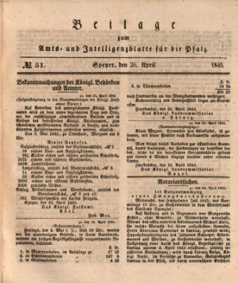 Königlich bayerisches Amts- und Intelligenzblatt für die Pfalz Samstag 26. April 1845