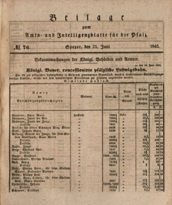 Königlich bayerisches Amts- und Intelligenzblatt für die Pfalz Samstag 21. Juni 1845