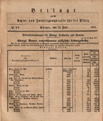 Königlich bayerisches Amts- und Intelligenzblatt für die Pfalz Montag 23. Juni 1845