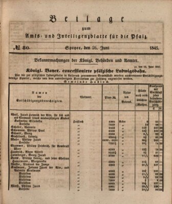 Königlich bayerisches Amts- und Intelligenzblatt für die Pfalz Donnerstag 26. Juni 1845