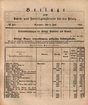 Königlich bayerisches Amts- und Intelligenzblatt für die Pfalz Dienstag 8. Juli 1845