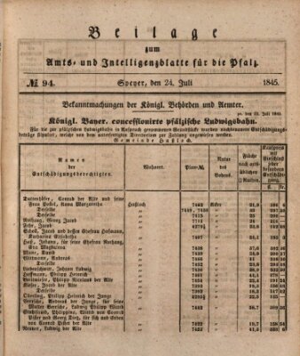 Königlich bayerisches Amts- und Intelligenzblatt für die Pfalz Donnerstag 24. Juli 1845