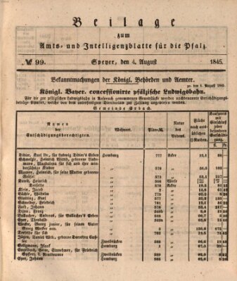 Königlich bayerisches Amts- und Intelligenzblatt für die Pfalz Montag 4. August 1845