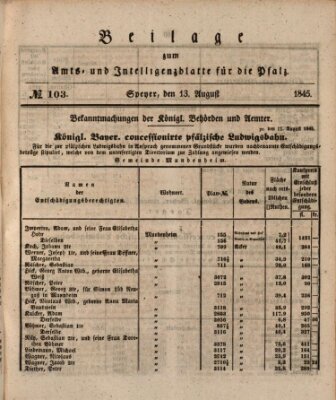 Königlich bayerisches Amts- und Intelligenzblatt für die Pfalz Mittwoch 13. August 1845