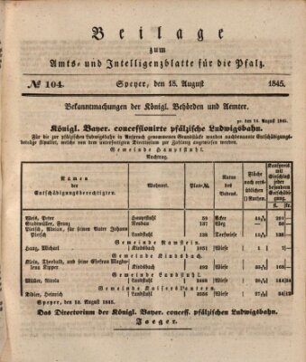 Königlich bayerisches Amts- und Intelligenzblatt für die Pfalz Montag 18. August 1845