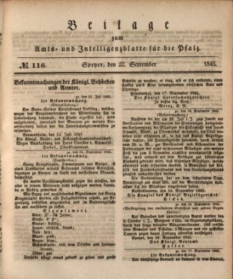 Königlich bayerisches Amts- und Intelligenzblatt für die Pfalz Montag 22. September 1845