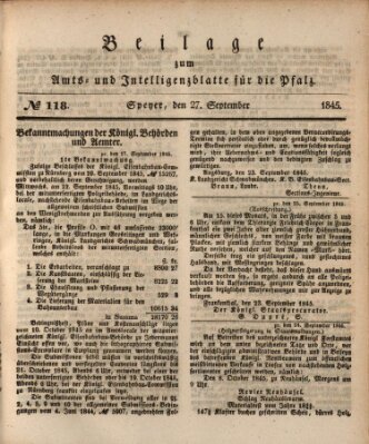 Königlich bayerisches Amts- und Intelligenzblatt für die Pfalz Samstag 27. September 1845