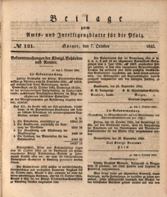 Königlich bayerisches Amts- und Intelligenzblatt für die Pfalz Dienstag 7. Oktober 1845