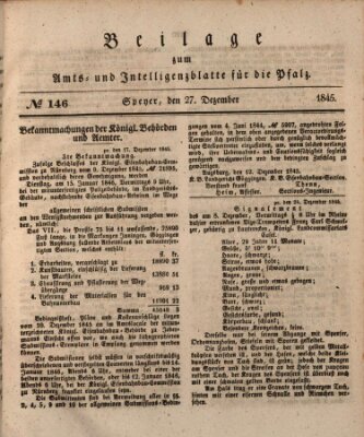 Königlich bayerisches Amts- und Intelligenzblatt für die Pfalz Samstag 27. Dezember 1845